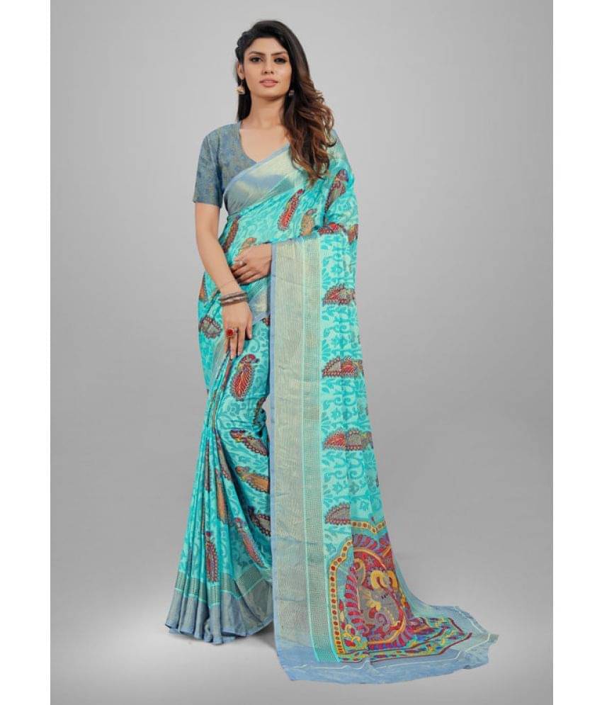     			Sitanjali Brasso Printed Saree With Unstitched Blouse Piece ( SkyBlue )