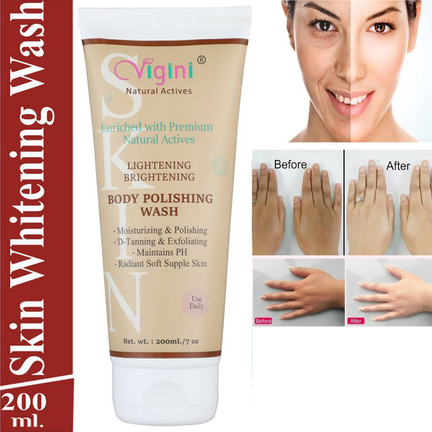 Vigini Skin Whitening Lightening Glow Polishing Wash Coffee D Tan Gel