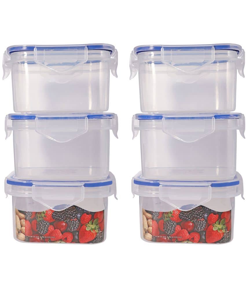 Woolco - Lock & fit Transparent Plastic Food Container ( Set of 6 ) - 400 ml
