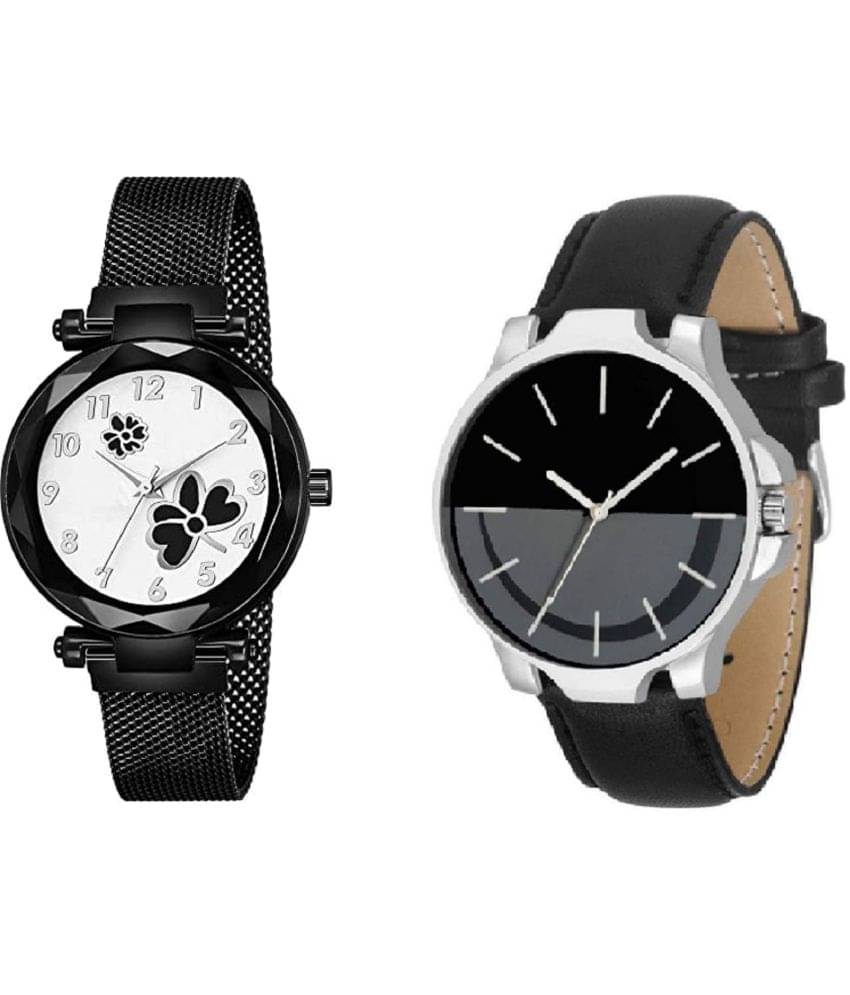     			newmen - Black Metal Analog Couple's Watch