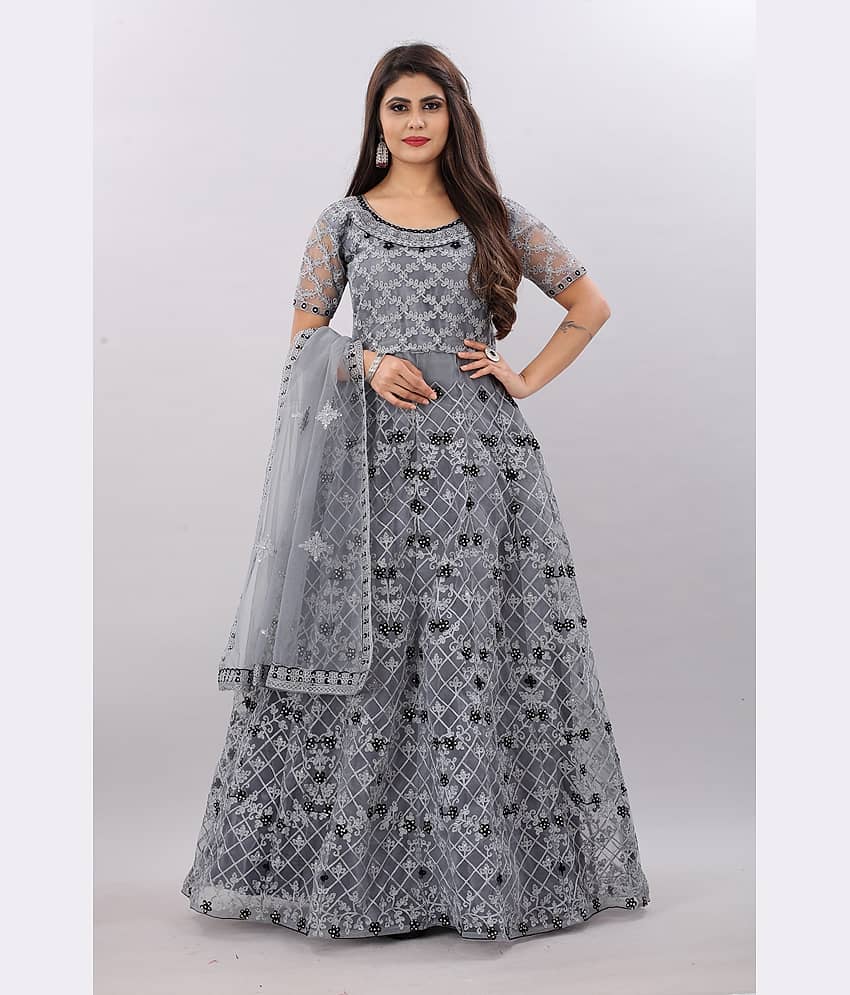 Apnisha - White Anarkali Net Women's Semi Stitched Ethnic Gown ( Pack of 1 ) - Unstitched Fabrics | Buy online on ZillyBuy