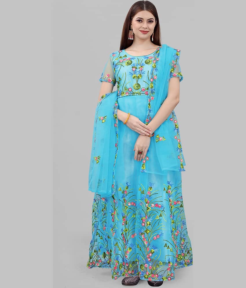 Apnisha - Yellow Anarkali Net Women's Semi Stitched Ethnic Gown ( Pack of 1 ) - Unstitched Fabrics | Buy online on ZillyBuy