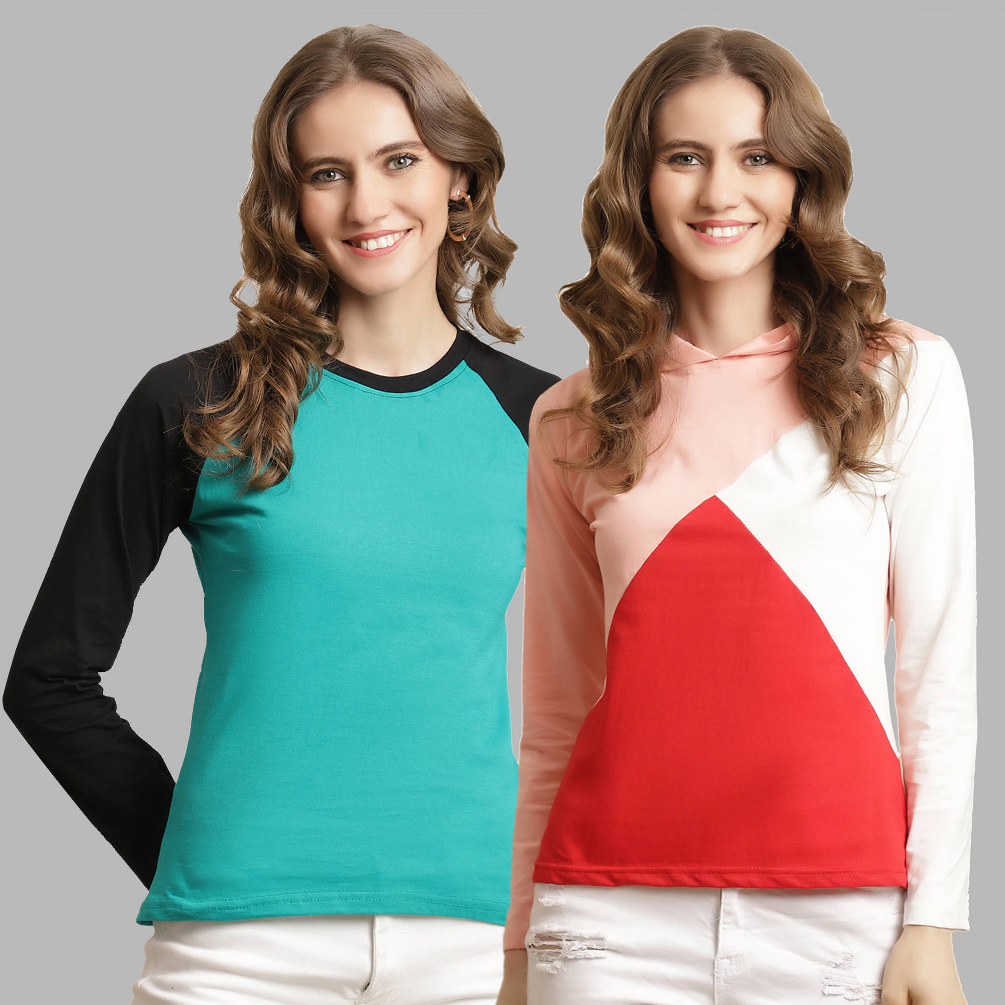 Fabflee Women Cotton Colorblock Regular Fit Round Neck T-Shirt ( Multicolor )     			Fabflee Women Cotton Colorblock Regular Fit Round Neck T-Shirt ( Multicolor )