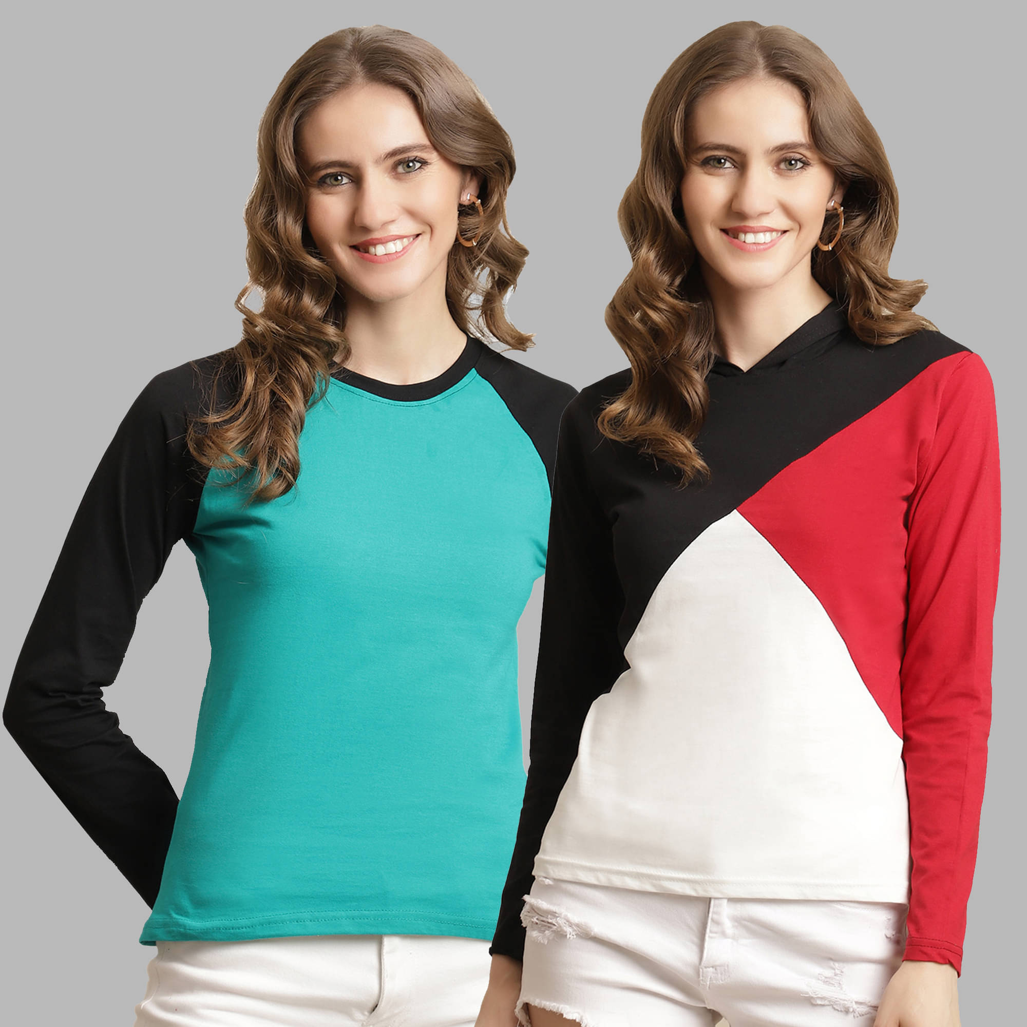     			Fabflee Women Cotton Colorblock Regular Fit Round Neck T-Shirt ( Multicolor )