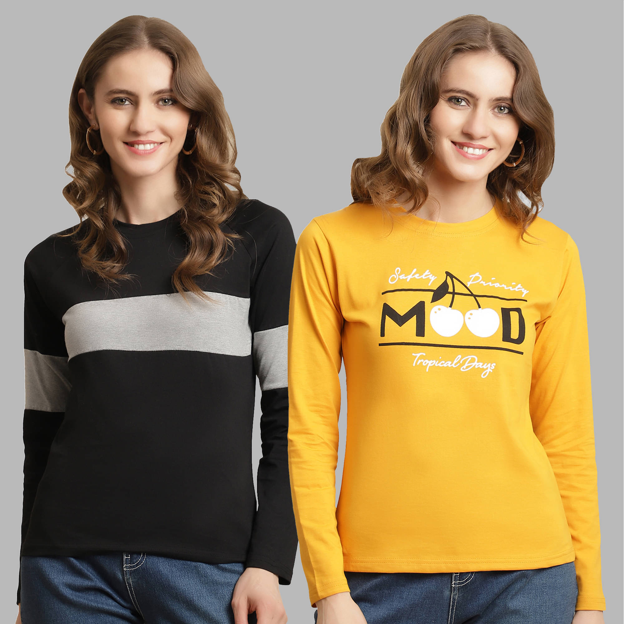 Fabflee Women Cotton Colorblock Regular Fit Round Neck T-Shirt ( Multicolor )     			Fabflee Women Cotton Colorblock Regular Fit Round Neck T-Shirt ( Multicolor )
