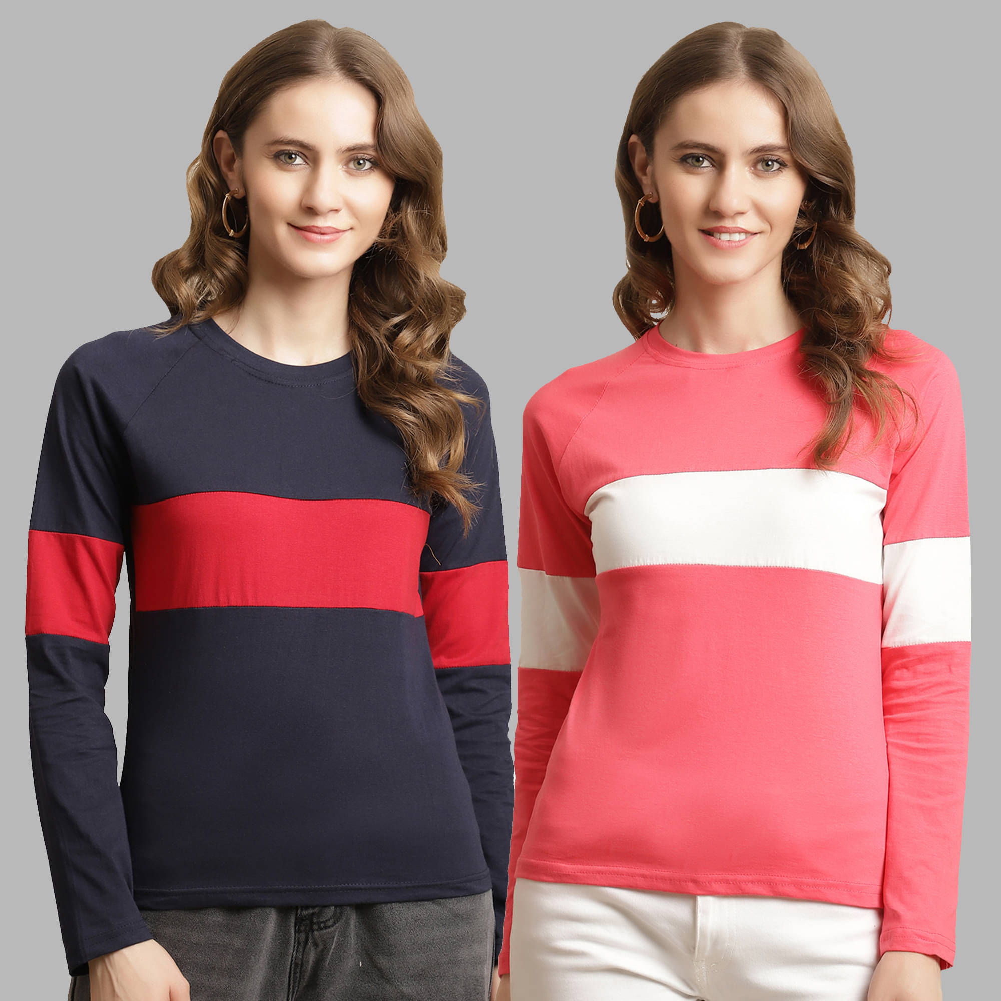     			Fabflee Women Cotton Colorblock Regular Fit Round Neck T-Shirt ( Multicolor )