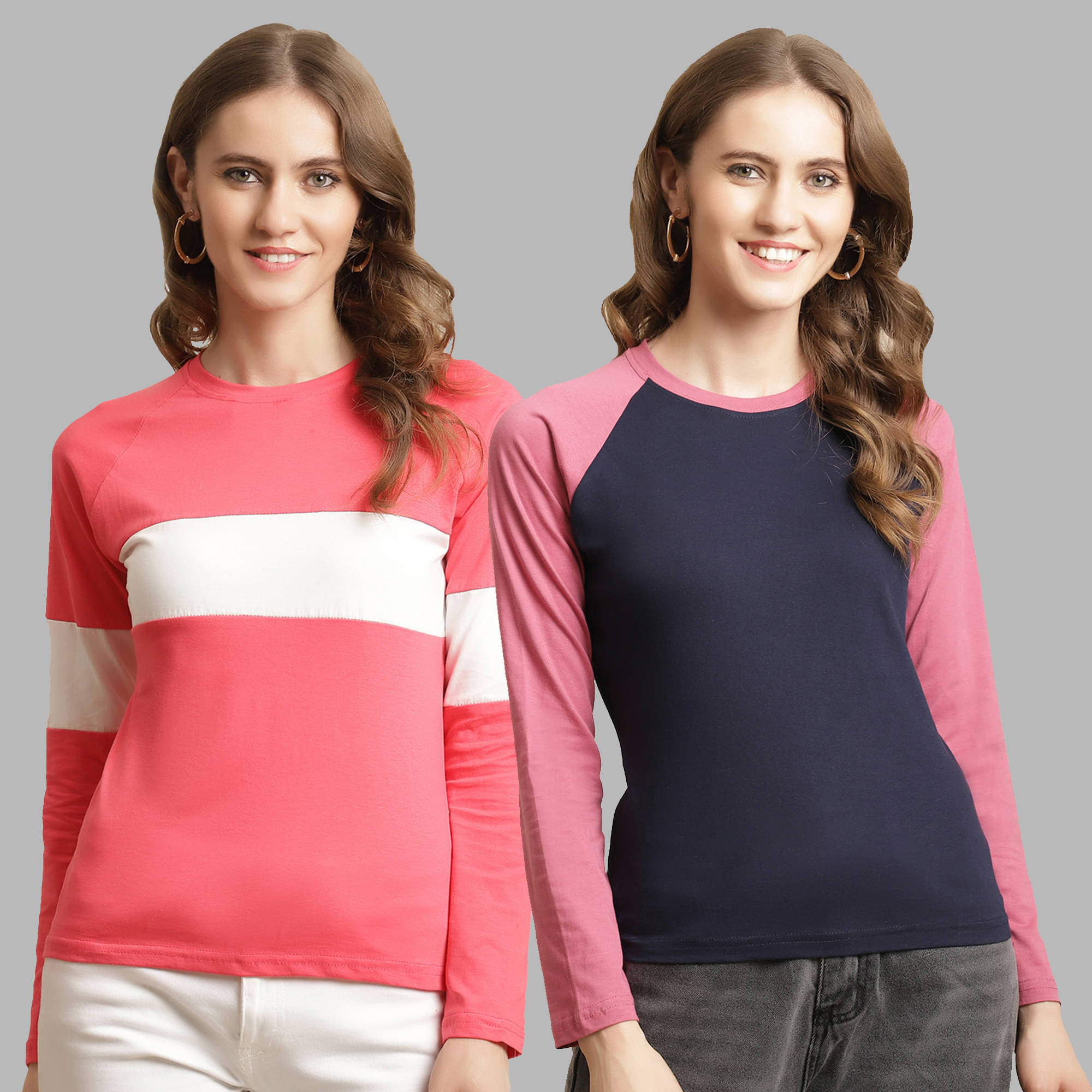     			Fabflee Women Cotton Colorblock Regular Fit Round Neck T-Shirt ( Multicolor )