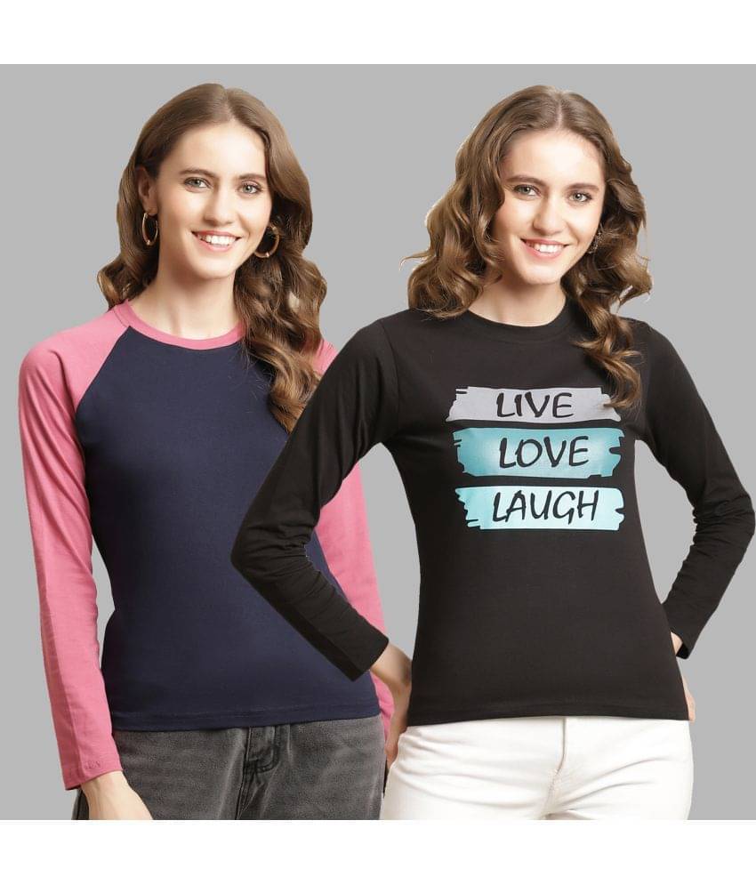 Fabflee Women Cotton Colorblock Regular Fit Round Neck T-Shirt ( Multicolor )     			Fabflee Women Cotton Colorblock Regular Fit Round Neck T-Shirt ( Multicolor )