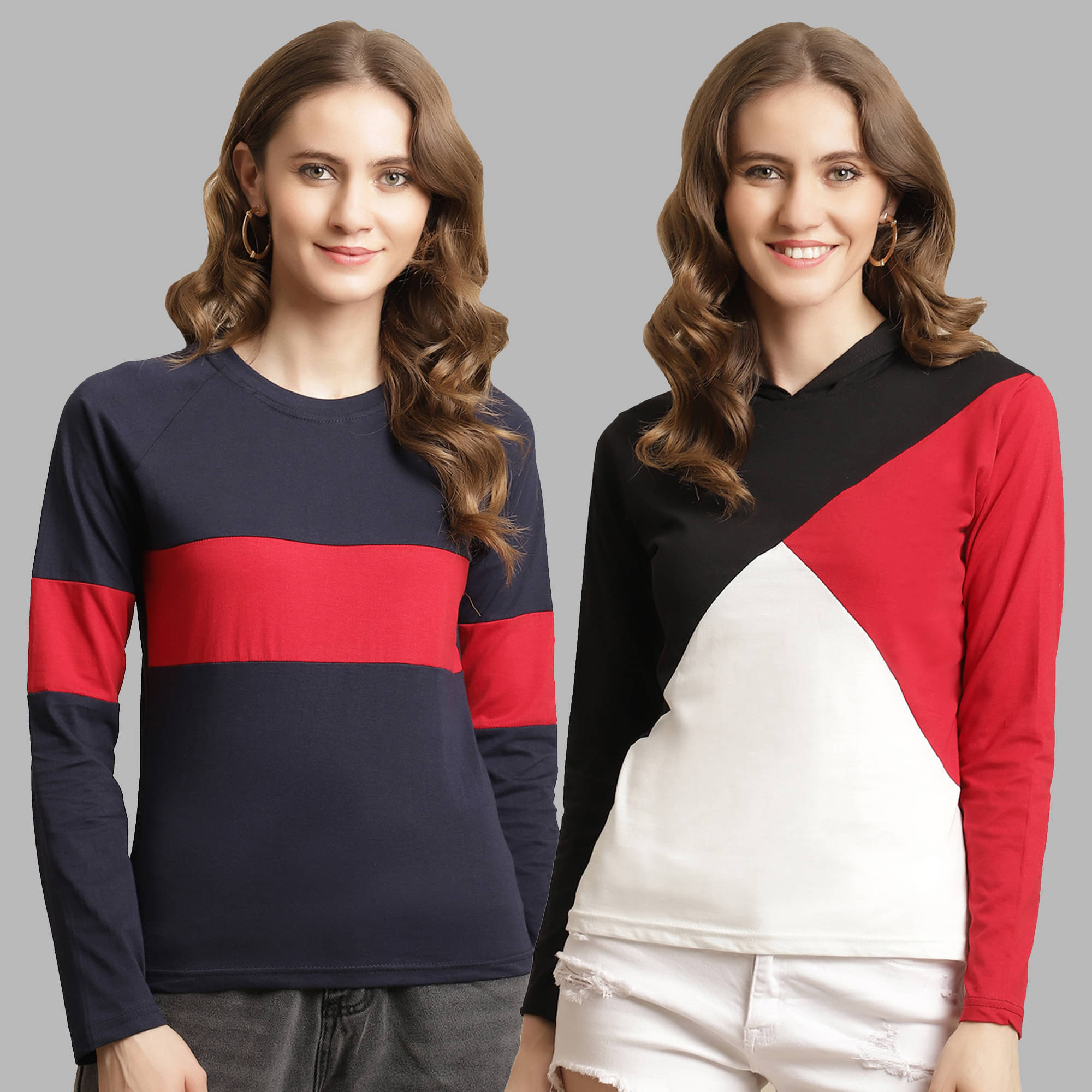     			Fabflee Women Cotton Colorblock Regular Fit Round Neck T-Shirt ( Multicolor )