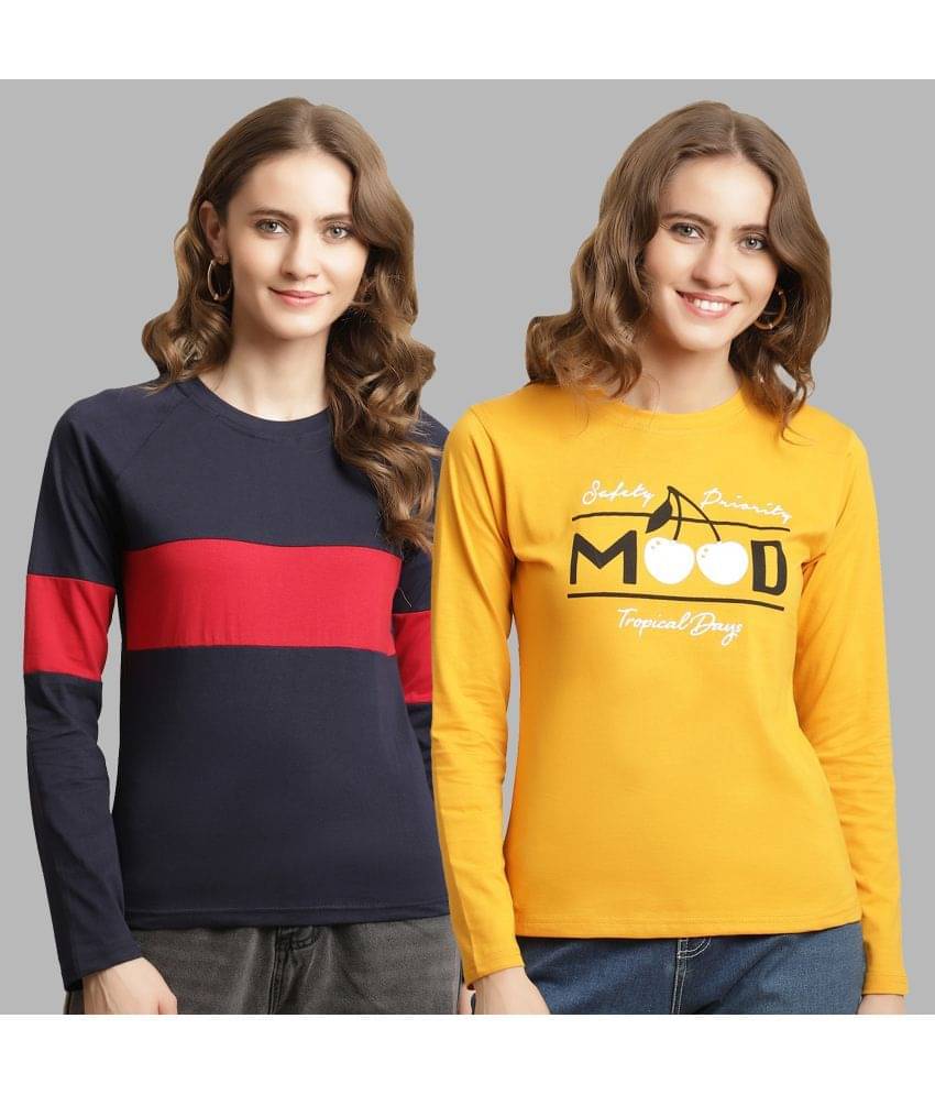     			Fabflee Women Cotton Colorblock Regular Fit Round Neck T-Shirt ( Multicolor )