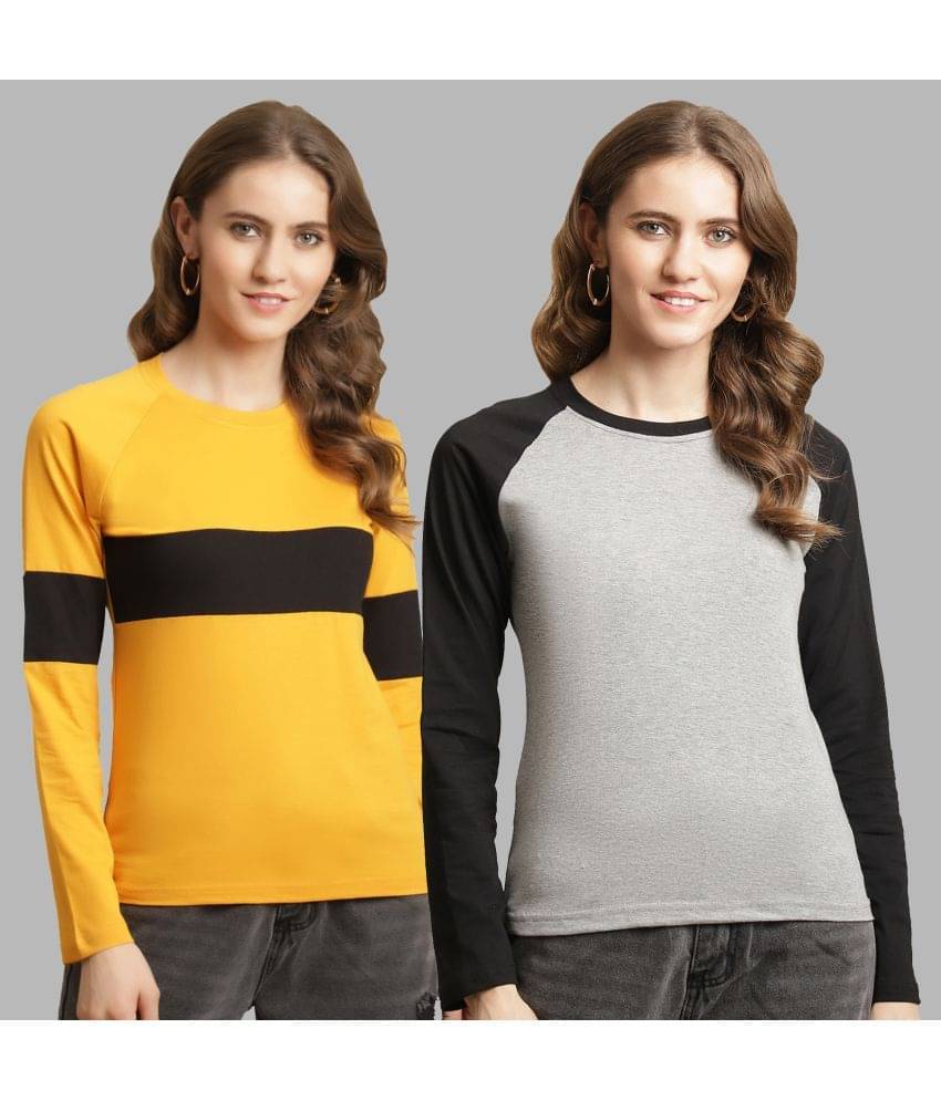 Fabflee Women Cotton Colorblock Regular Fit Round Neck T-Shirt ( Multicolor )     			Fabflee Women Cotton Colorblock Regular Fit Round Neck T-Shirt ( Multicolor )