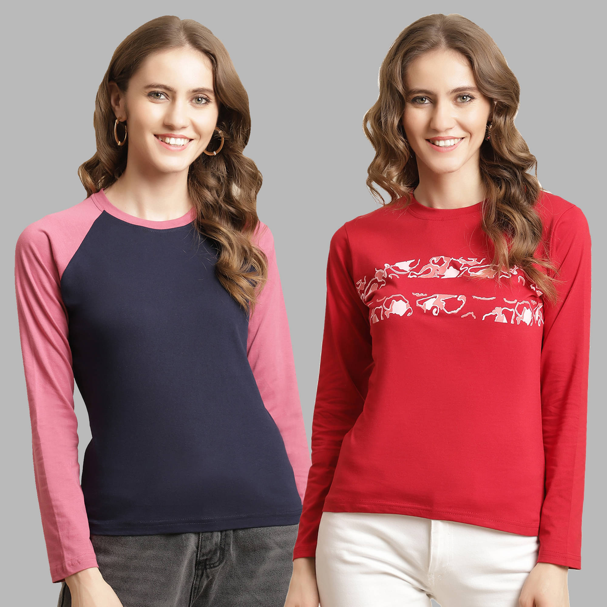 Fabflee Women Cotton Colorblock Regular Fit Round Neck T-Shirt ( Multicolor )     			Fabflee Women Cotton Colorblock Regular Fit Round Neck T-Shirt ( Multicolor )