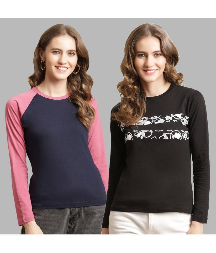     			Fabflee Women Cotton Colorblock Regular Fit Round Neck T-Shirt ( Multicolor )