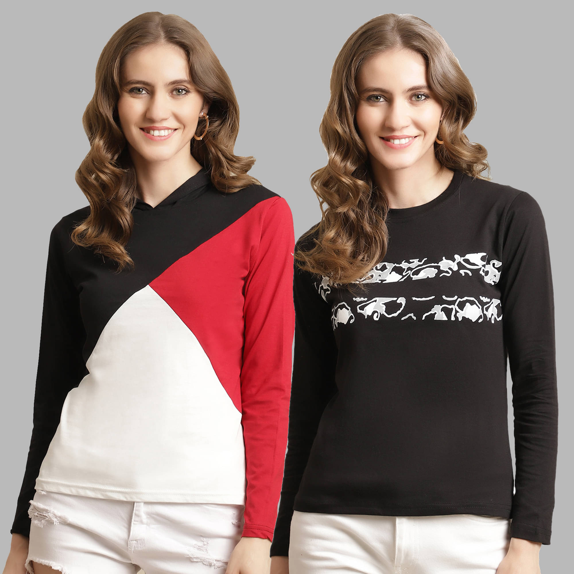    			Fabflee Women Cotton Colorblock Regular Fit Round Neck T-Shirt ( Multicolor )