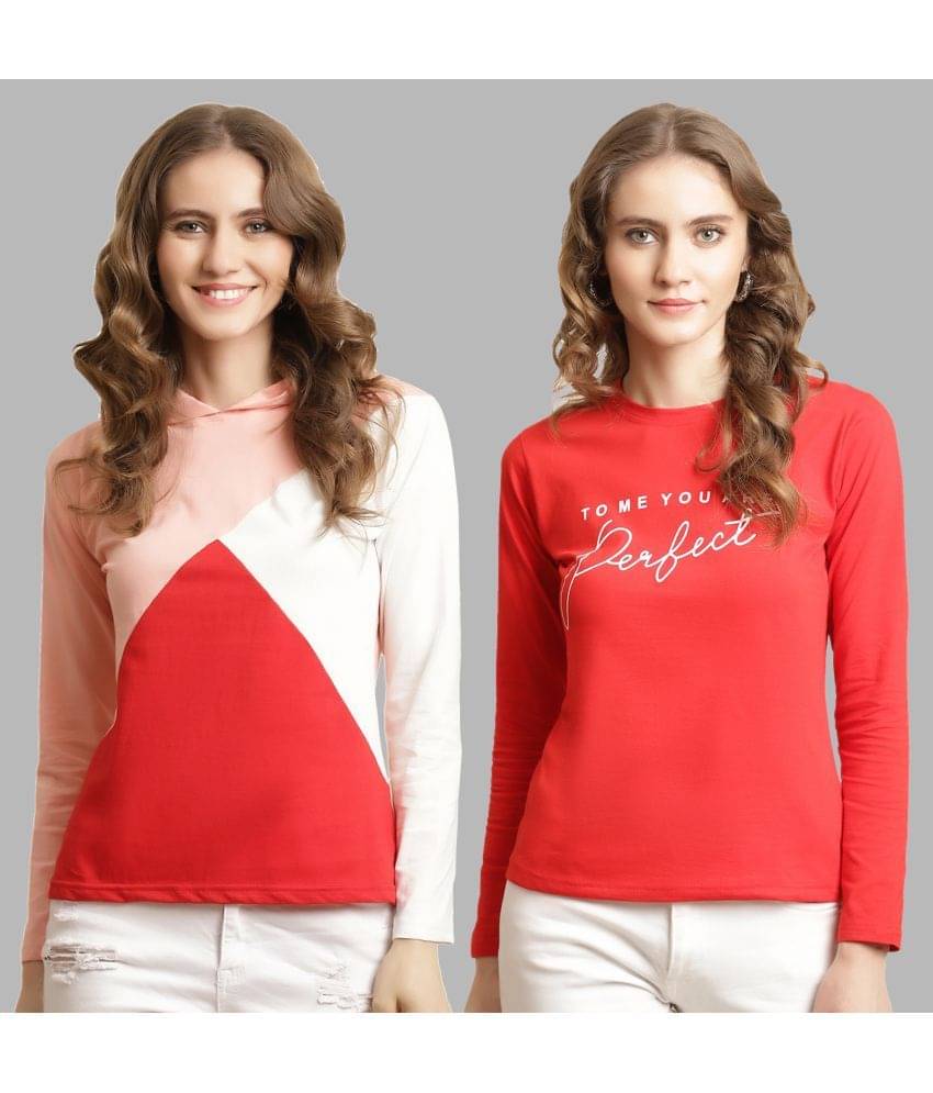 Fabflee Women Cotton Colorblock Regular Fit Round Neck T-Shirt ( Multicolor )     			Fabflee Women Cotton Colorblock Regular Fit Round Neck T-Shirt ( Multicolor )