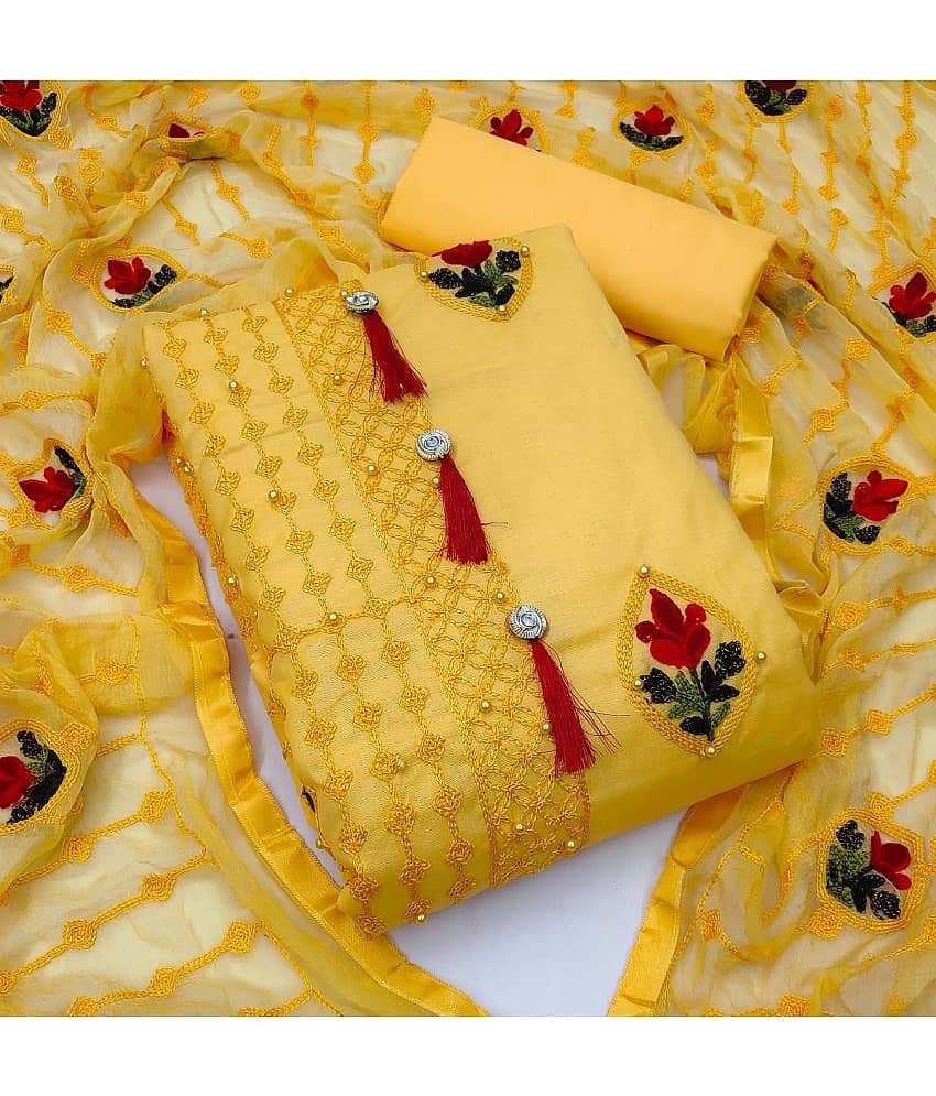 Gazal Fashions - Unstitched Yellow Cotton Dress Material ( Pack of 1 ) - Unstitched Fabrics | Buy online on ZillyBuy