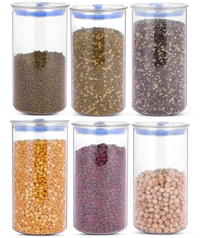     			HomePro - Round Container | Airtight | Silicone Cap | Blue | Plastic Utility Container | Set of 6 - 1400 ml