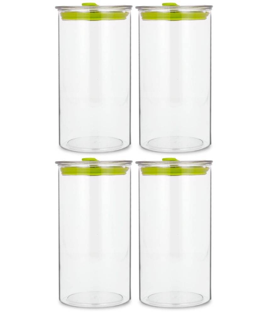     			HomePro - Round Container | Airtight | Silicone Cap | Green | Plastic Utility Container | Set of 4 - 1400 ml