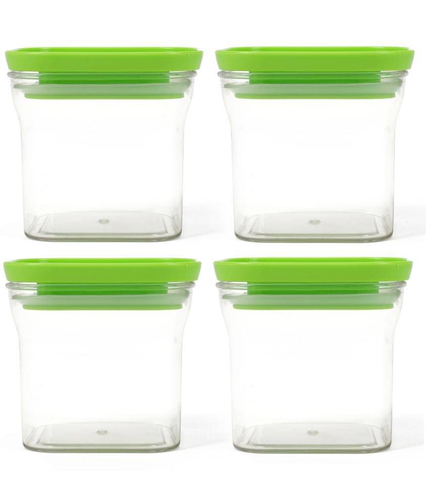     			HomePro - Square Container | Airtight | Silicone Cap | Green | Plastic Utility Container | Set of 4 - 600 ml