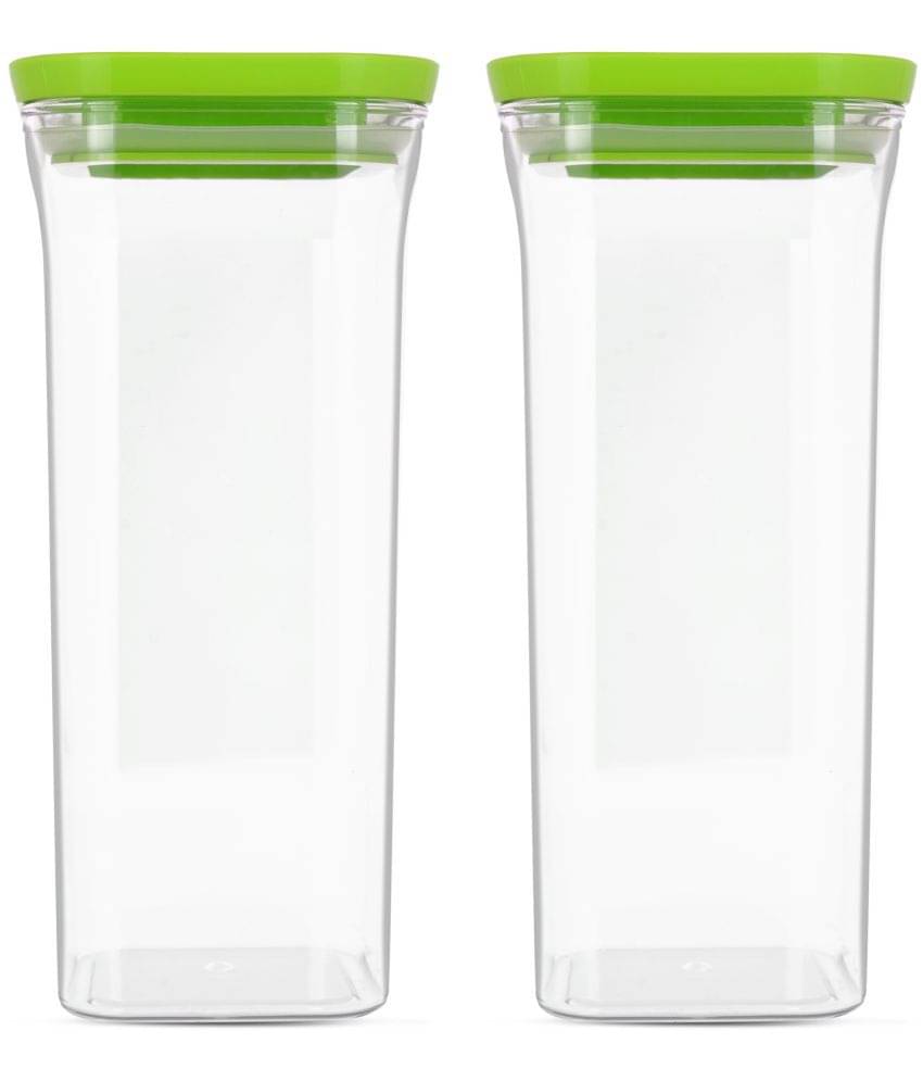     			HomePro - Square Container | Airtight | Silicone Cap | Green | Plastic Utility Container | Set of 2 - 1500 ml