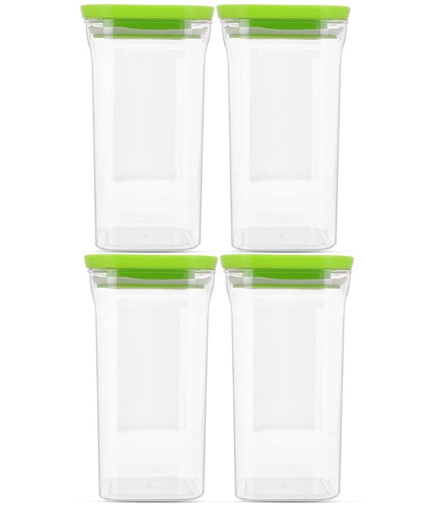     			HomePro - Square Container | Airtight | Silicone Cap | Green | Plastic Utility Container | Set of 4 - 1100 ml