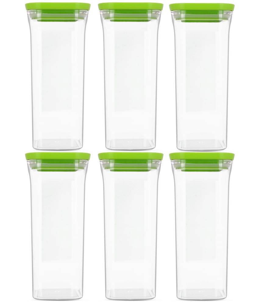     			HomePro - Square Container | Airtight | Silicone Cap | Green | Plastic Utility Container | Set of 6 - 1500 ml
