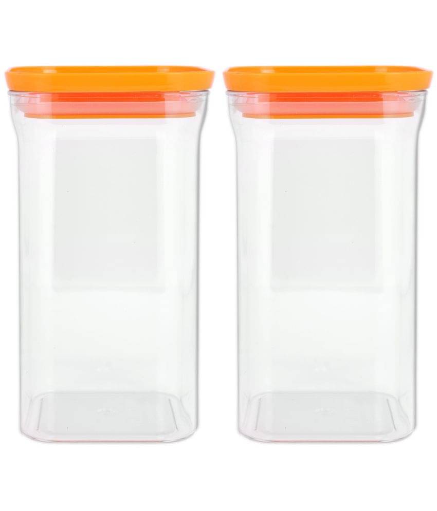     			HomePro - Square Container | Airtight | Silicone Cap | Orange | Plastic Utility Container | Set of 2 - 1100 ml