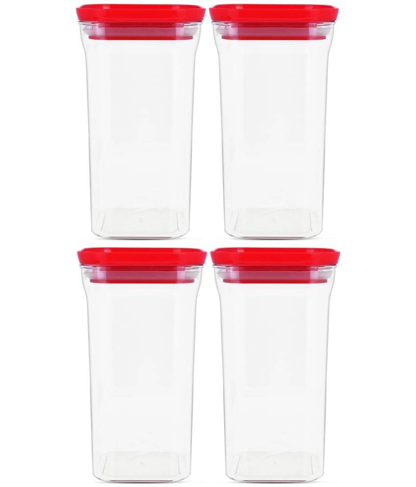     			HomePro - Square Container | Airtight | Silicone Cap | Red | Plastic Utility Container | Set of 4 - 1100 ml