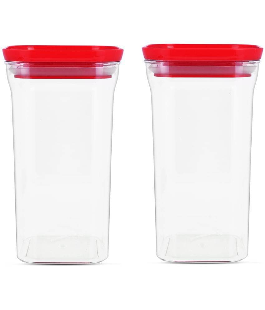     			HomePro - Square Container | Airtight | Silicone Cap | Red | Plastic Utility Container | Set of 2 - 1100 ml