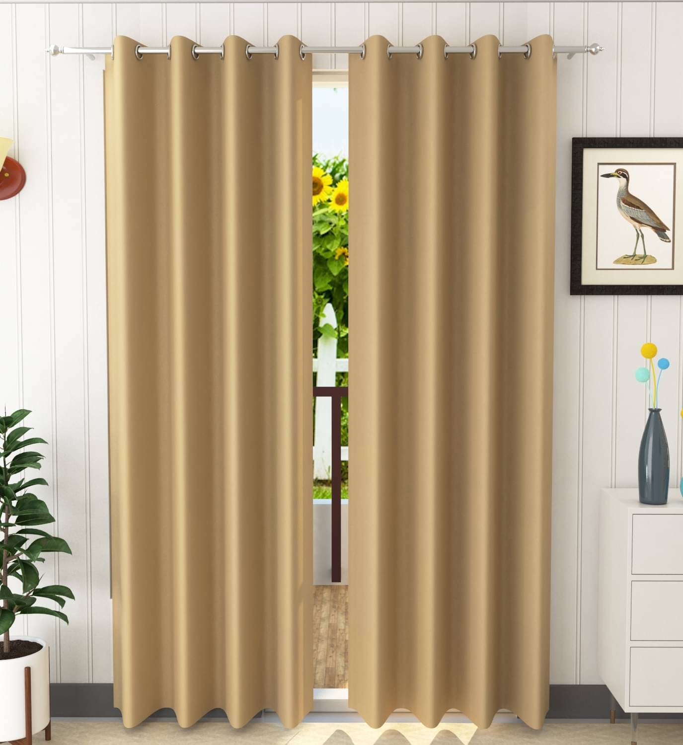     			Homefab India Solid Blackout Eyelet Window Curtain 5ft (Pack of 2) - Beige