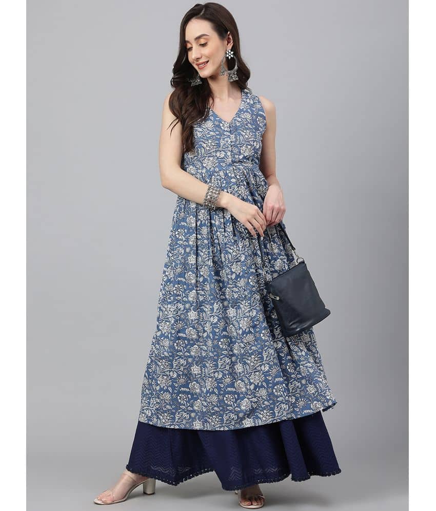Janasya - Blue Cotton Women's Front Slit Kurti ( Pack of 1 ) - Kurtis, Tunics | Buy online on ZillyBuy