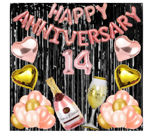     			Jolly Party  14 Rose Gold Foil Balloons with Happy Anniversary Decoration Items ( Pack of 55)
