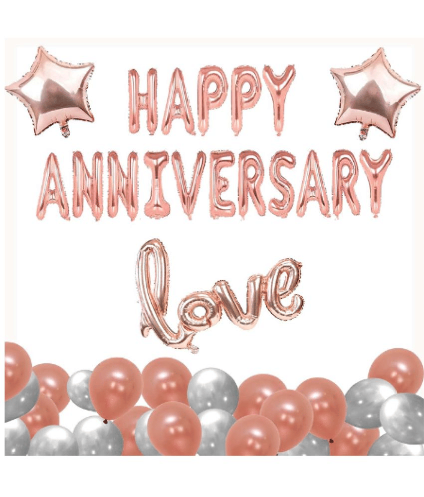     			Jolly Party   (49 Pcs) Happy Anniversary Balloons Decoration Set, HD Metallic Balloons, Cursive Love For Decoration Kit Combo (Rose Gold)