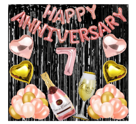     			Jolly Party  7 Rose Gold Foil Balloons with Happy Anniversary Decoration Items ( Pack of 55)