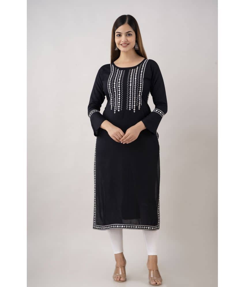 Kapadia - Black Rayon Women's Straight Kurti ( Pack of 1 ) - Kurtis, Tunics | Buy online on ZillyBuy