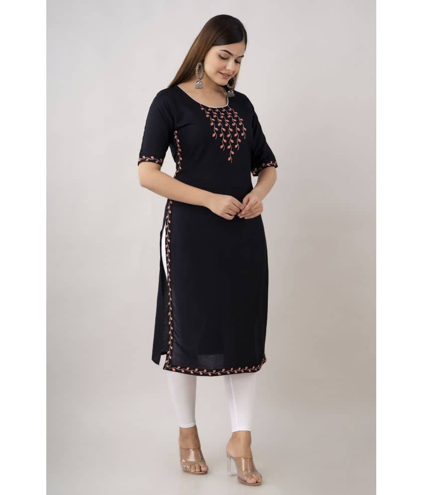 Kapadia - Black Rayon Women's Straight Kurti ( Pack of 1 ) - Kurtis, Tunics | Buy online on ZillyBuy