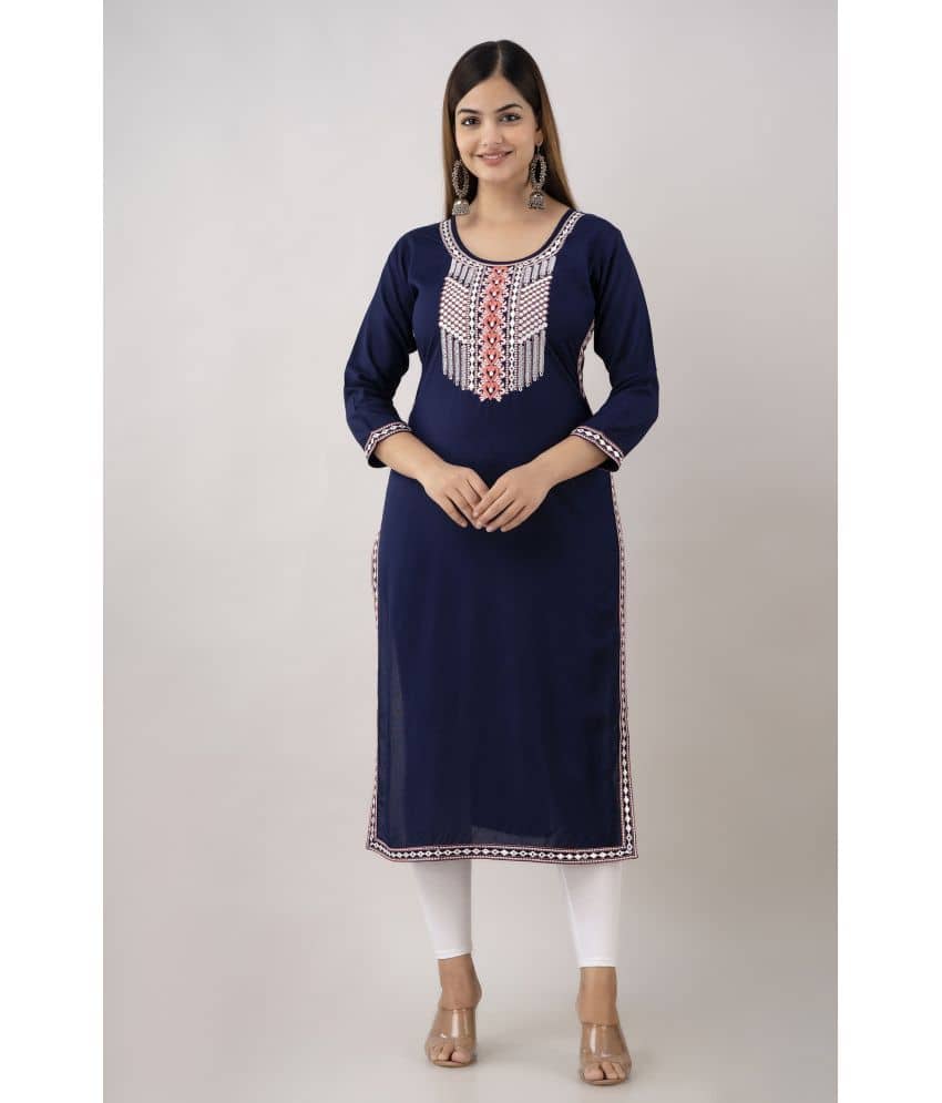 Kapadia - Navy Rayon Women's Straight Kurti ( Pack of 1 ) - Kurtis, Tunics | Buy online on ZillyBuy