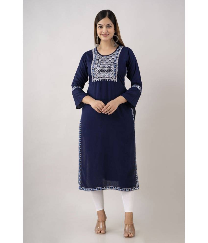 Kapadia - Navy Rayon Women's Straight Kurti ( Pack of 1 ) Kapadia - Navy Rayon Women's Straight Kurti ( Pack of 1 )