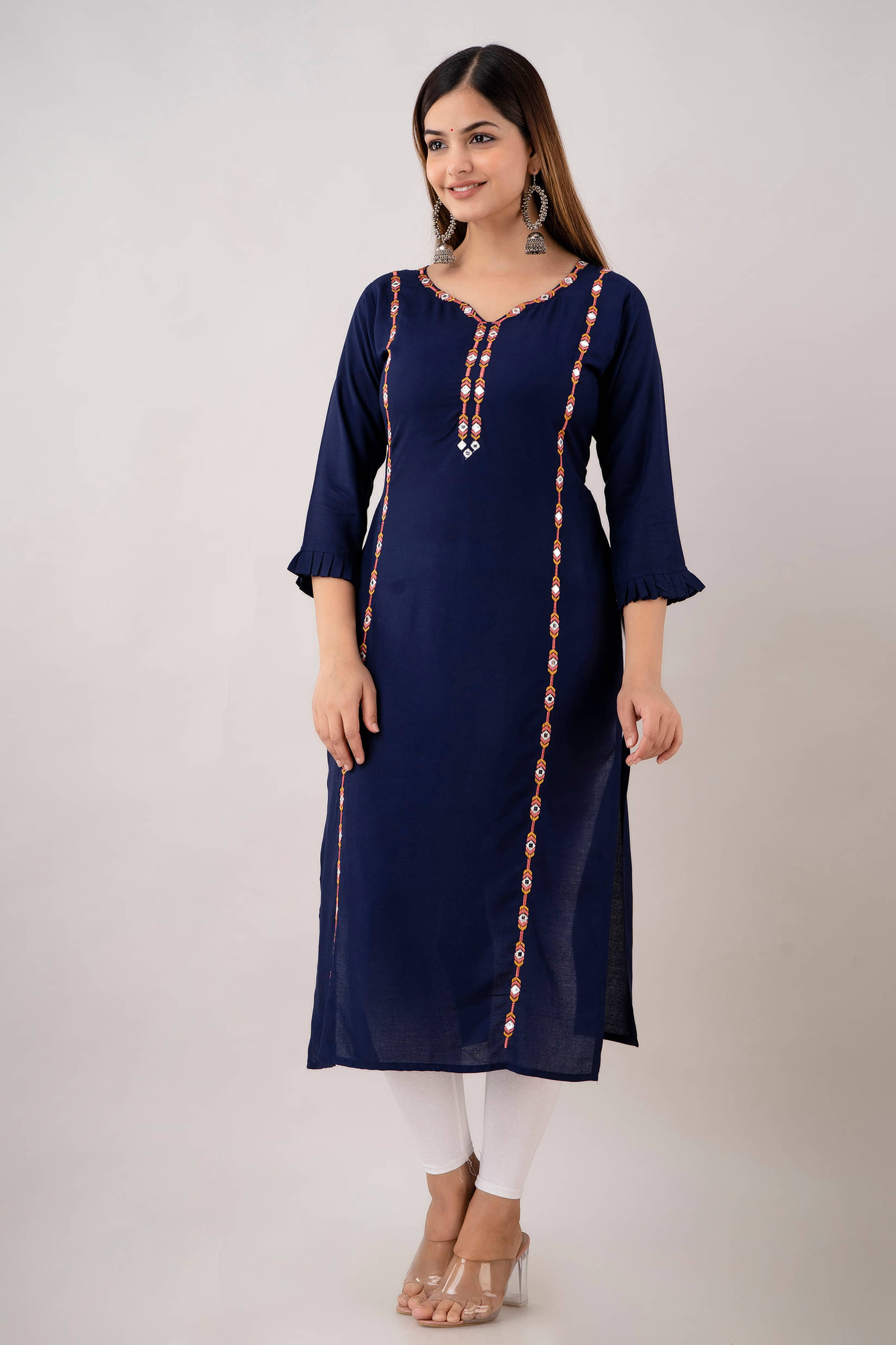 Kapadia - Navy Rayon Women's Straight Kurti ( Pack of 1 ) Kapadia - Navy Rayon Women's Straight Kurti ( Pack of 1 )