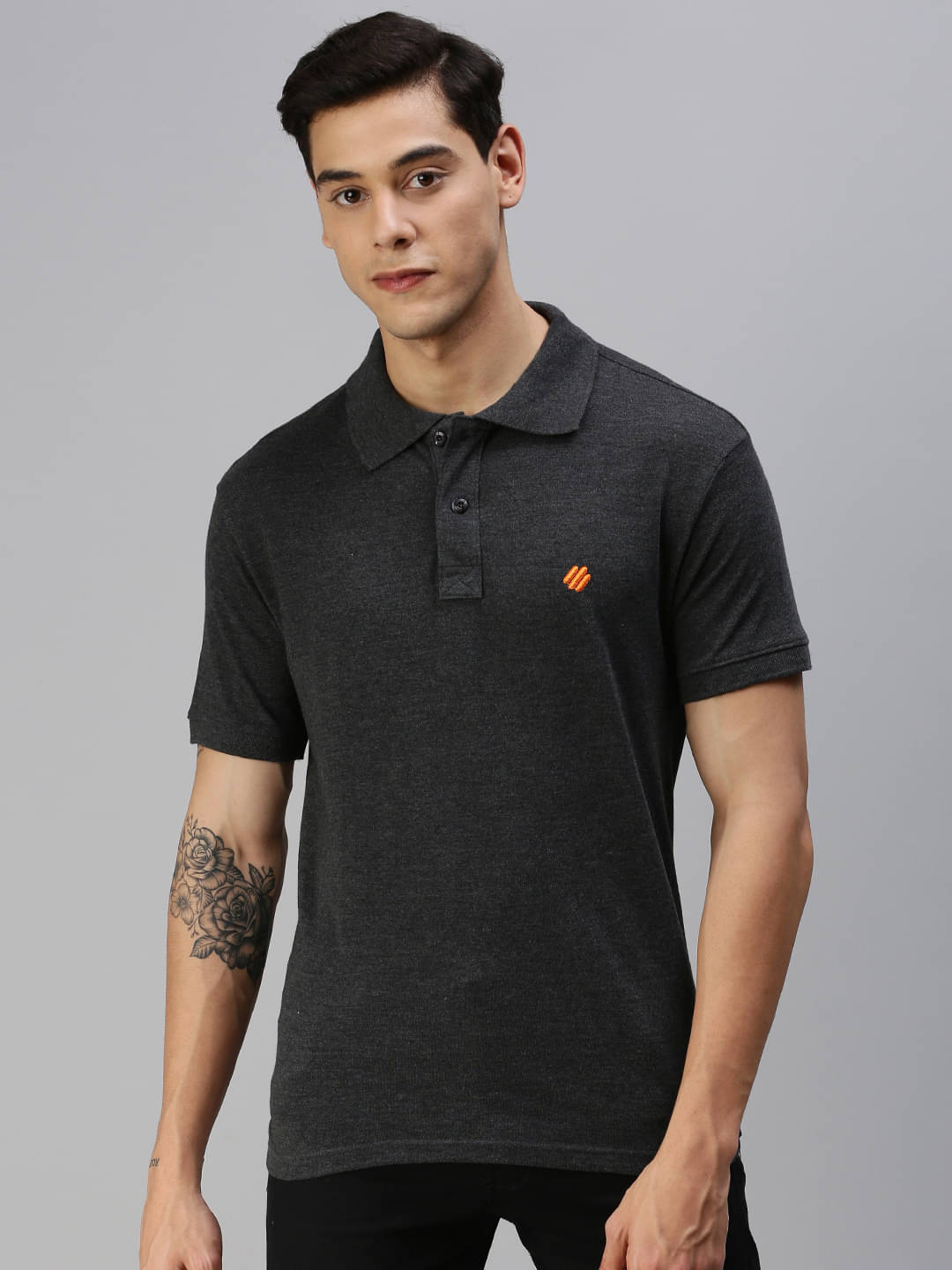 ONN Pack of 1 Cotton Blend Regular Fit Solid Half Sleeves Men's Polo T Shirt ( Charcoal )     			ONN Pack of 1 Cotton Blend Regular Fit Solid Half Sleeves Men's Polo T Shirt ( Charcoal )