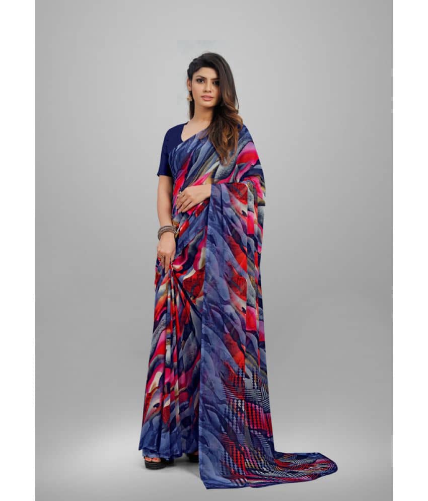 Sanjana Silks Georgette Printed Saree With Unstitched Blouse Piece ( Blue ) - Sarees | Buy online on ZillyBuy