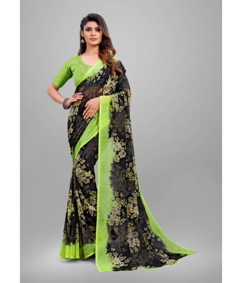 Sanjana Silks Chiffon Printed Saree With Unstitched Blouse Piece ( Green ) - Sarees | Buy online on ZillyBuy