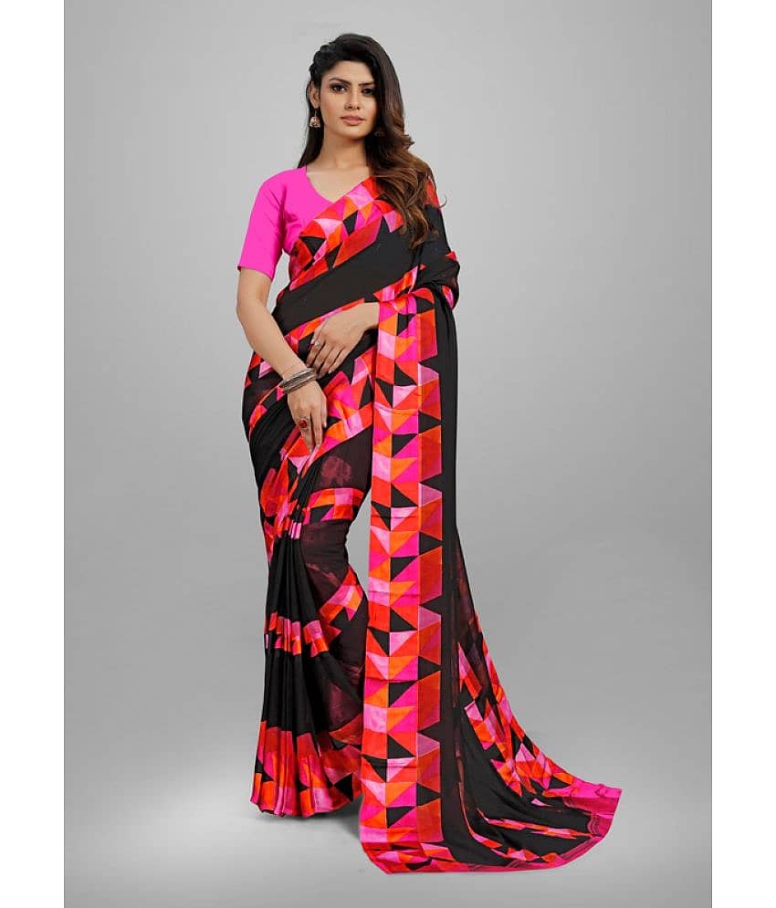 Sanjana Silks Georgette Printed Saree With Unstitched Blouse Piece ( Pink )