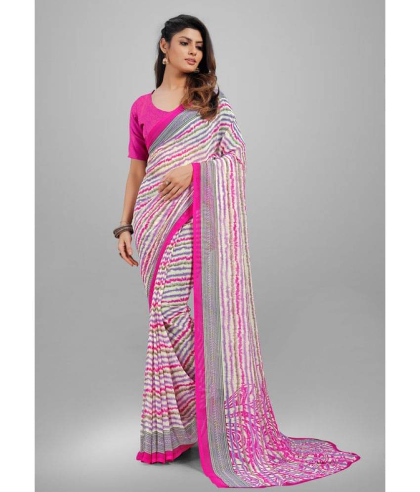     			Sanjana Silks Georgette Striped Saree With Unstitched Blouse Piece ( Pink )