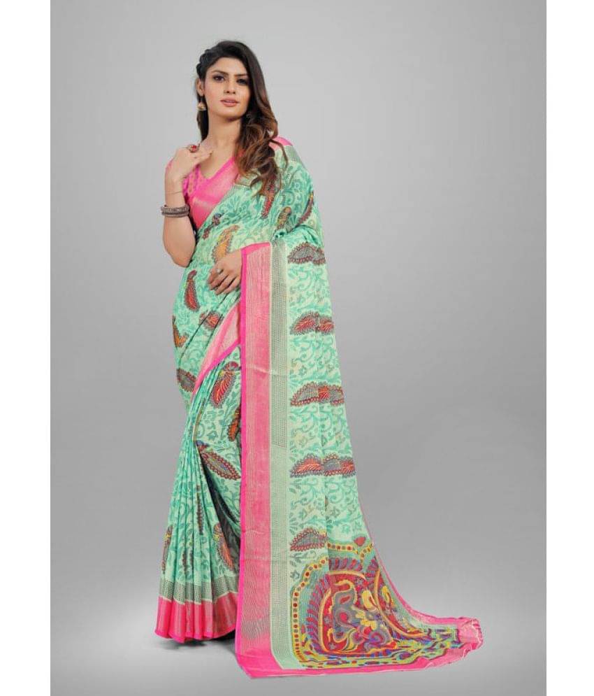     			Sitanjali Brasso Printed Saree With Unstitched Blouse Piece ( Light Green )