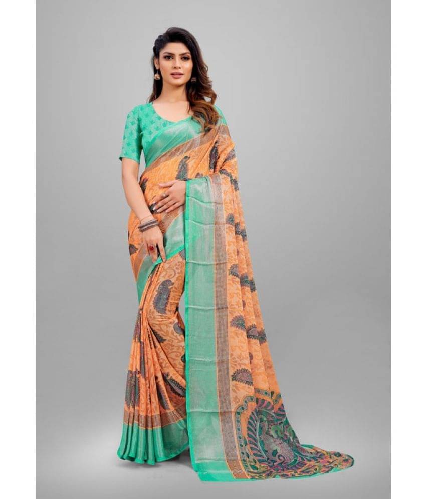 Sitanjali Brasso Printed Saree With Unstitched Blouse Piece ( Orange ) Sitanjali Brasso Printed Saree With Unstitched Blouse Piece ( Orange )