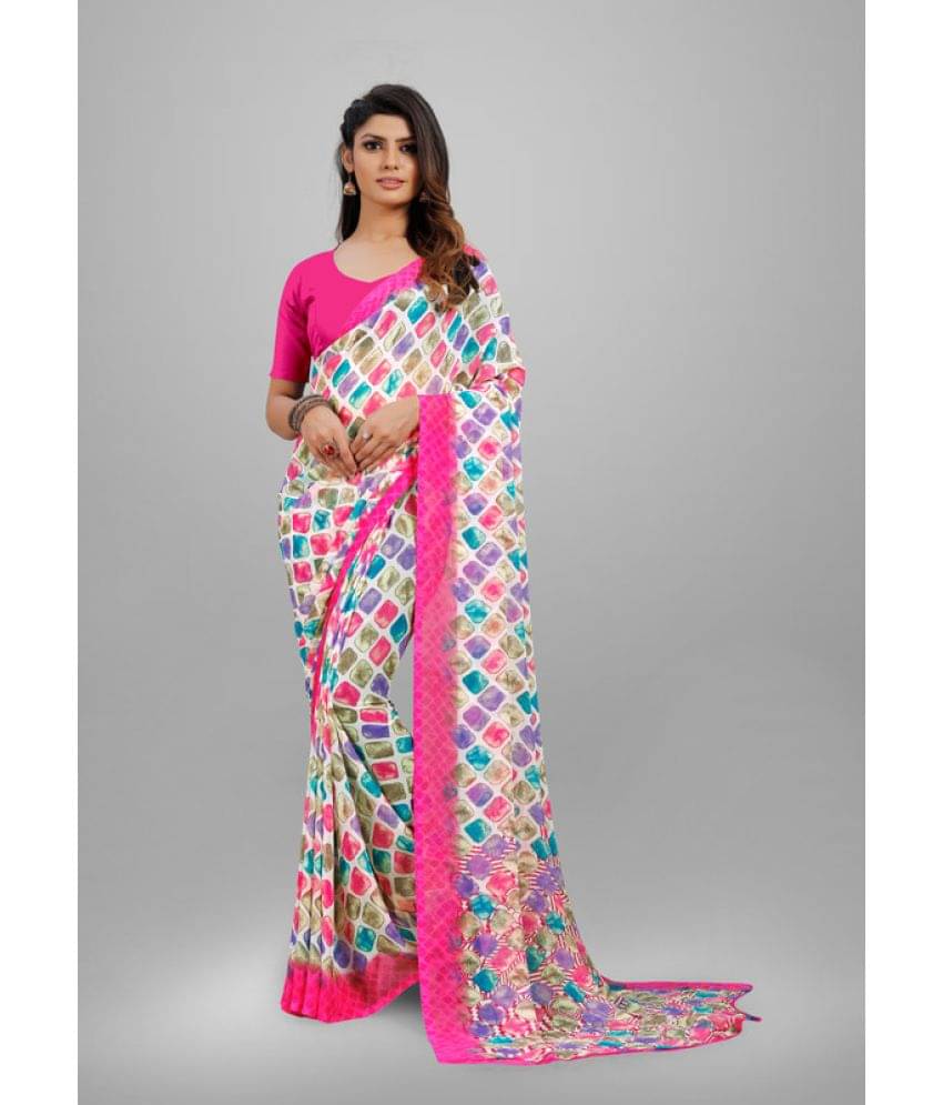 Sitanjali Georgette Printed Saree With Unstitched Blouse Piece ( Pink ) Sitanjali Georgette Printed Saree With Unstitched Blouse Piece ( Pink )