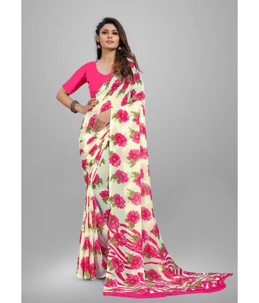 Sitanjali Georgette Printed Saree With Unstitched Blouse Piece ( Pink ) Sitanjali Georgette Printed Saree With Unstitched Blouse Piece ( Pink )