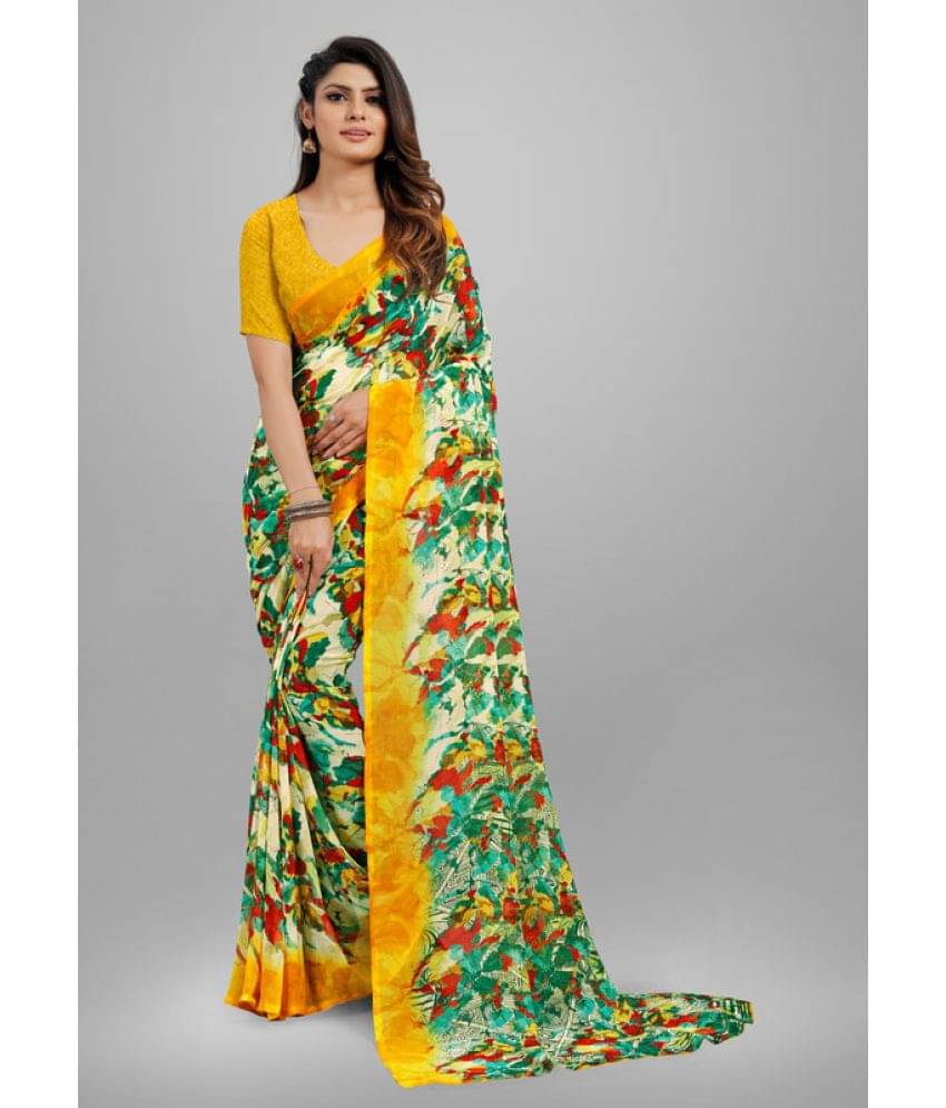 Sitanjali Georgette Printed Saree With Unstitched Blouse Piece ( Yellow ) Sitanjali Georgette Printed Saree With Unstitched Blouse Piece ( Yellow )