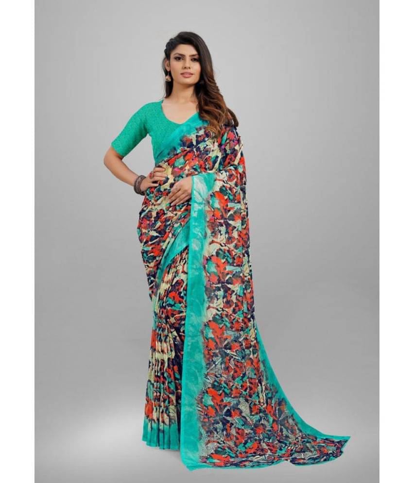     			Sitnjali Lifestyle Georgette Printed Saree With Unstitched Blouse Piece ( Multicolor )